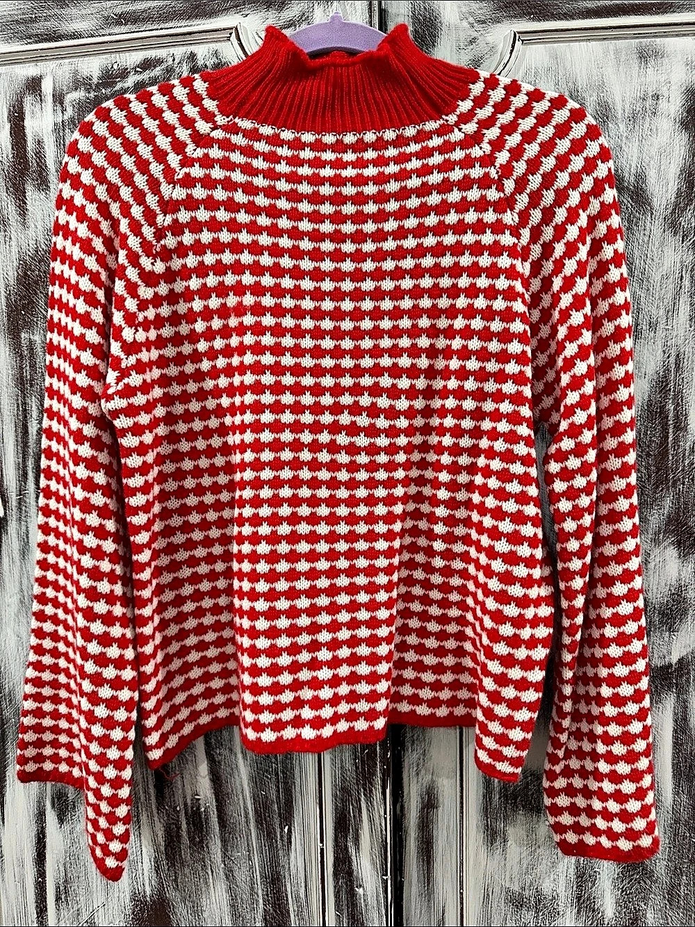 NWOT Red & White Geometric Knit Sweater Size Medium
